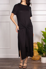Load image into Gallery viewer, Black Jersey Slit Dress with Front Tie