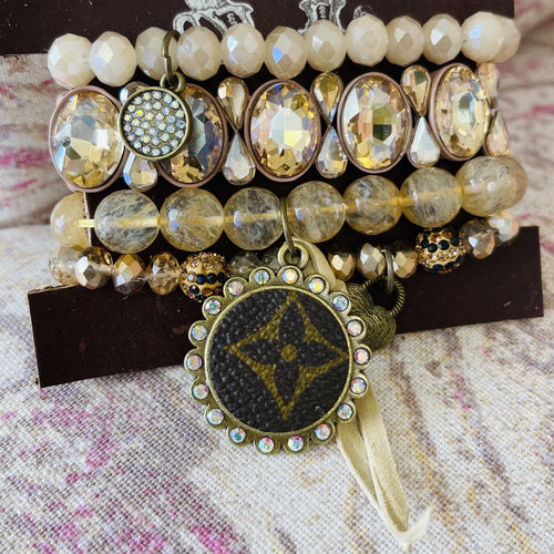 Upcycle Tan Bracelet with Heart Locket