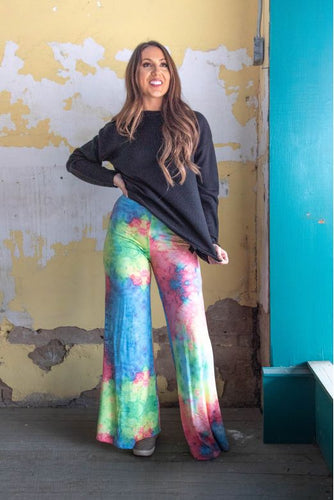 TIE-DYE WIDE LEG PALAZZO PANT WITH ELASTIC WAISTBAND