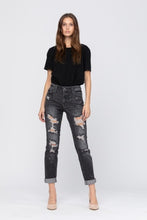 Load image into Gallery viewer, BLACK BLEACH SPLASH DESTROYED BOYFRIEND JEANS