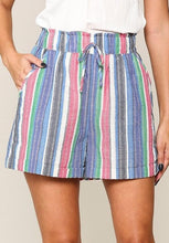 Load image into Gallery viewer, MULTI COLOR STRIPE PRINT LINEN SHORTS