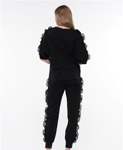 Elastic Waist Pleated Ruffle Trim Jogger Pant