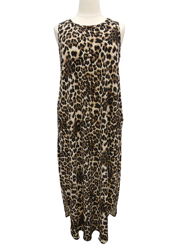 Animal Print Maxi Short Sleeve Long Dress