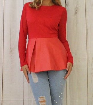 TOP PEPLUM SHEER SLV