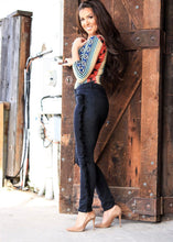Load image into Gallery viewer, Black Skinny Jeans W/Fringe On The Sides