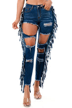 Load image into Gallery viewer, Side Fringe Distressed Frayed Denim Jeans