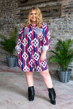 Load image into Gallery viewer, NAVY PINK SERAPE BUTTON DOWN DRESS WITH SEQUIN POCKETS