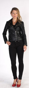 Leather Denim Jacket with Plaid