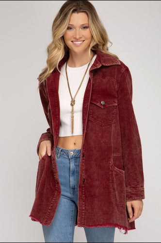 WINE CORDUROY BUTTON DOWN JACKET
