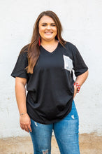 Load image into Gallery viewer, Black V-Neck Tee w/ Sequin Pocket