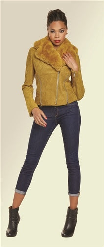 Faux Suede Jacket with Detachable Fur