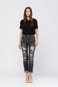 BLACK BLEACH SPLASH DESTROYED BOYFRIEND JEANS