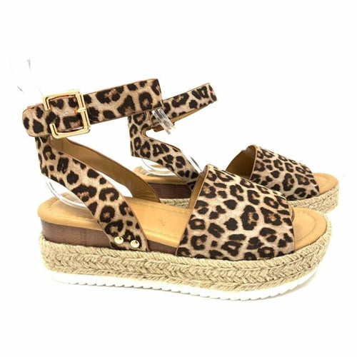 Leopard Platform Ankle Strap Sandal