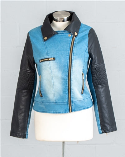 Denim and Faux Leather Jacket