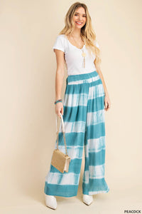 SOFT STRIPE TIE DYE RAYON FABRIC SMOCK WAIST PANTS