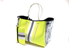 Load image into Gallery viewer, Neon Yellow and Grey Stripe Tote