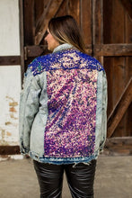 Load image into Gallery viewer, DISTRESSED DENIM JACKET WITH BLUE IRIDESCENT SEQUIN DETAIL