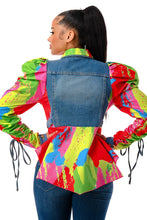 Load image into Gallery viewer, Double Collar Adjustable Tie Puff Pink Combo Long Sleeve Ruffle Jacket