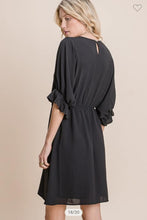 Load image into Gallery viewer, Black Short Sleeve Dress with Elastic Sleeves
