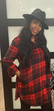 Load image into Gallery viewer, RED/BLACK PLAID BUTTON DOWN SHIRT WITH POCKETS