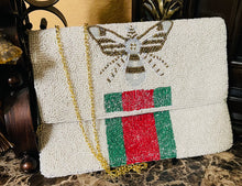 Load image into Gallery viewer, Hand-beaded Mini Bee Envelope Clutch Crossbody, Striped Bee Clutch, Designer Inspired