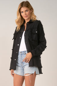 BLACK JACKET DISTRESSED BUTTON UP