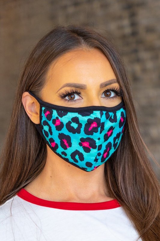 Turquoise Pink Leopard Face Cover