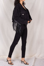 Load image into Gallery viewer, Black Fringe Denim Jacket