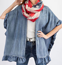 Load image into Gallery viewer, WASHED DENIM OPEN CARDIGAN