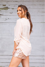 Load image into Gallery viewer, Ivory Sheer Top with Curve Hem