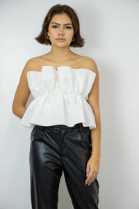 Ruffle Gathered Strapless Tube Top