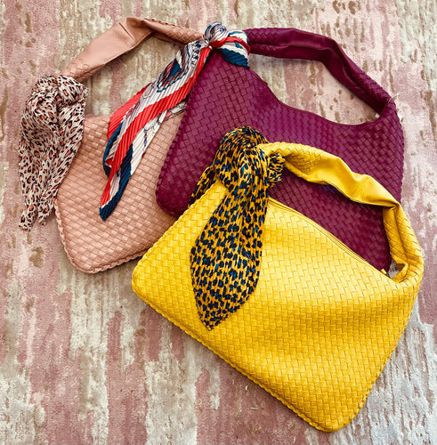 Basket Weave Hobo Bag with Scarf