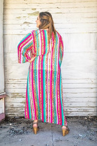 NEON PINK LEOPARD SERAPE HIGH LOW DUSTER W/SIDE SLITS