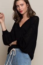 Transitional Knit Top with Balloon Sleeves