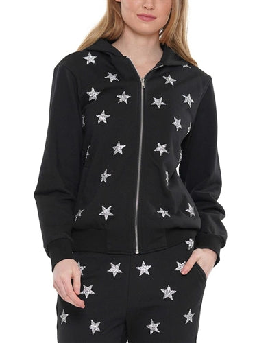 Black Hooded Jacket with Silver Stars