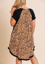 Load image into Gallery viewer, Short Sleeve Round Neck Animal Print Back Dress with High Low Fishtail Scoop Ruffle Hem