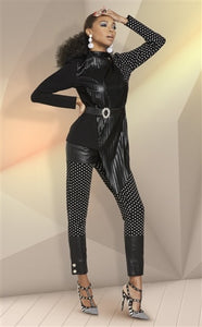 BLACK STRETCH PANT WITH POLK-A-DOT