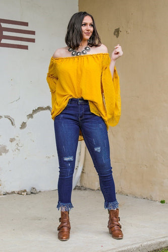 Dark Washed Ankle Skinny Frayed Hem Ripped Jeans