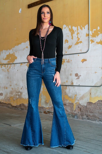 MID WASH EXTREME FLARE JEANS