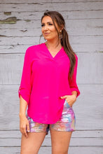 Load image into Gallery viewer, NEON PINK SHEER TOP WITH CURVED HEM