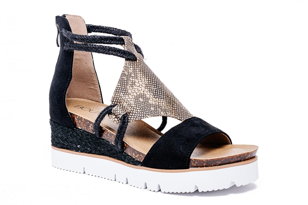 Browning Snake Gun Metal Wedge Sandals