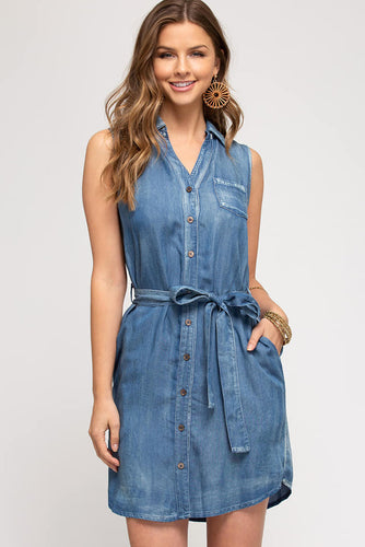 Short Sleeve Denim Dress with Pockets