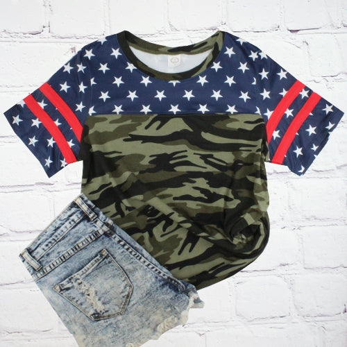 Stars and Camouflage Half Sleeve Top with Stripes