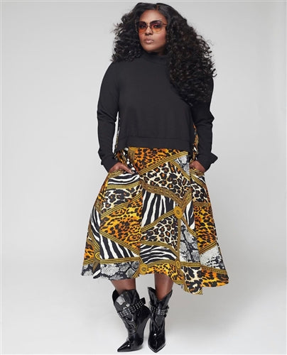 Printed Dress With Knit Top