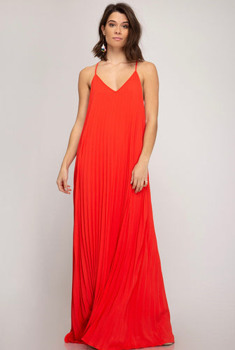 TOMATO PLEATED WOVEN MAXI DRESS