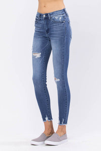 High Rise Destroy Hem Skinny Jeans