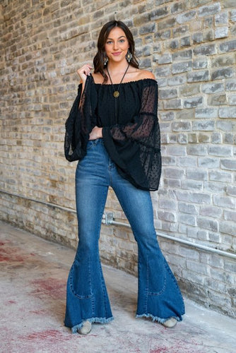 High Rise Flare Raw Hem Jeans