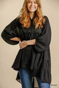 COLLAR BUTTON DOWN BACK TIERED TUNIC