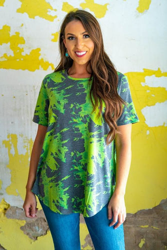 NEON LIME TIE DYE BASIC CREW NECK SHORT SLEEVE
