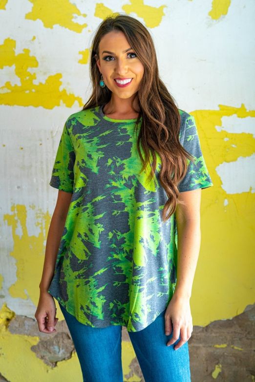 NEON LIME TIE DYE BASIC CREW NECK SHORT SLEEVE
